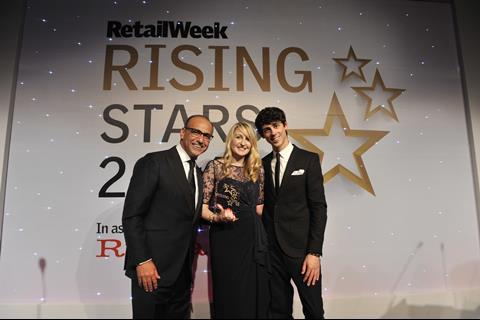 The Ryman Retail Week Rising Star of the Year was awarded to Sam Allison of Boots, pictured with Theo Paphitis and awards host and comedian, Matt Richardson.